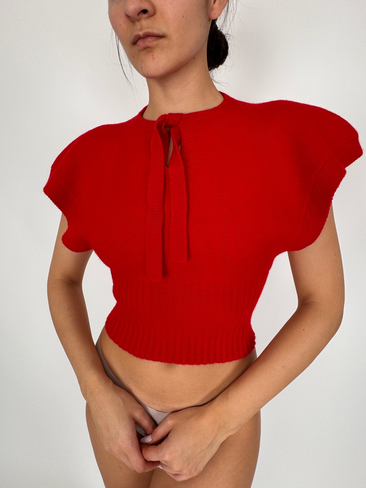 Top vintage luxury italian cherry red din lana extrafina