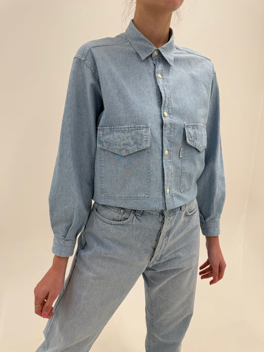 Cămașa vintage Valentino din jeans extrem de moale light wash