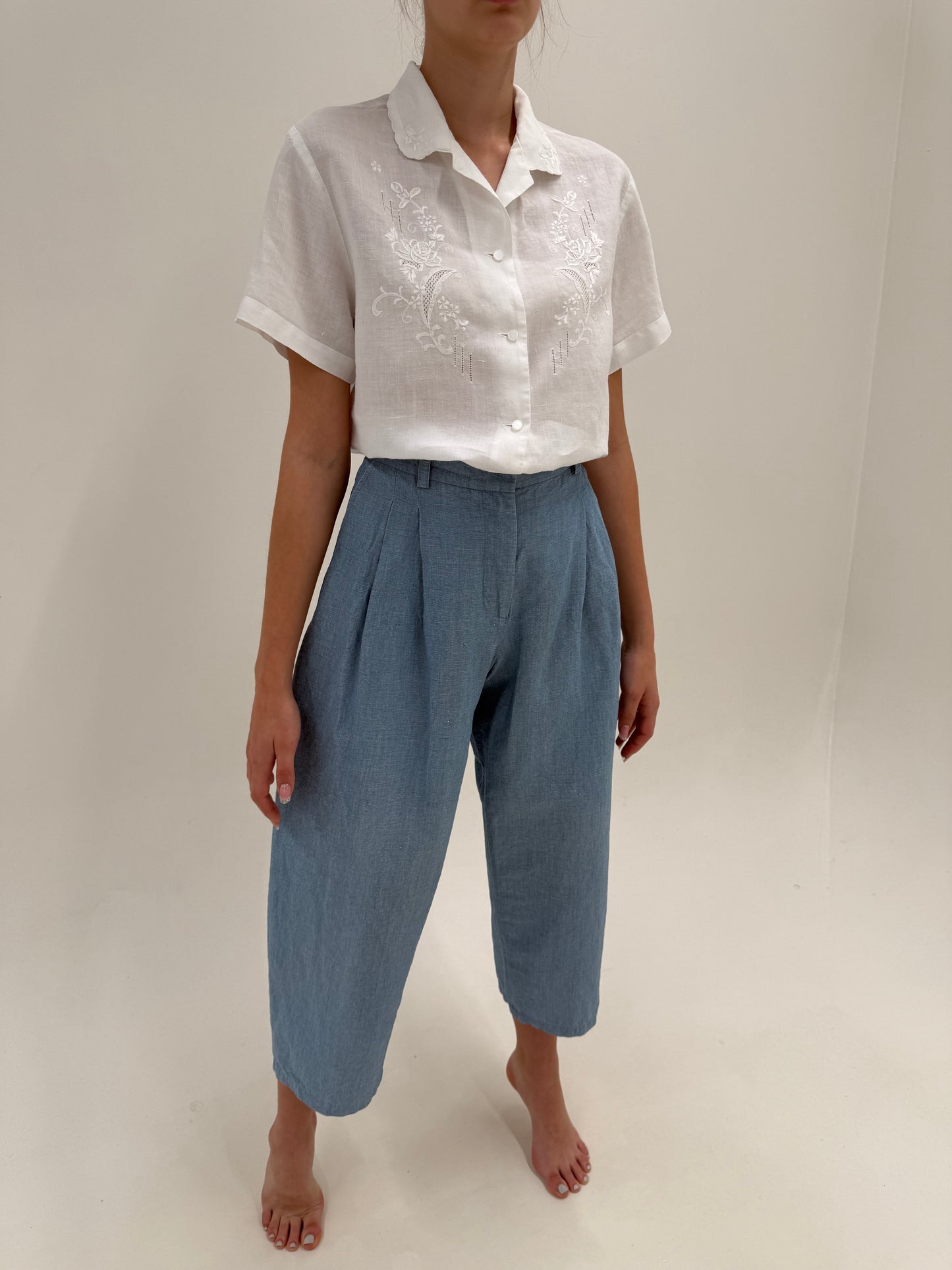 Pantaloni de brand luxury jeans blue italienești barrel din pânză de in și bumbac