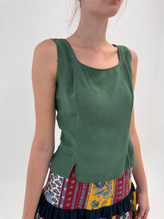 Corsaj din mătase naturală dark green