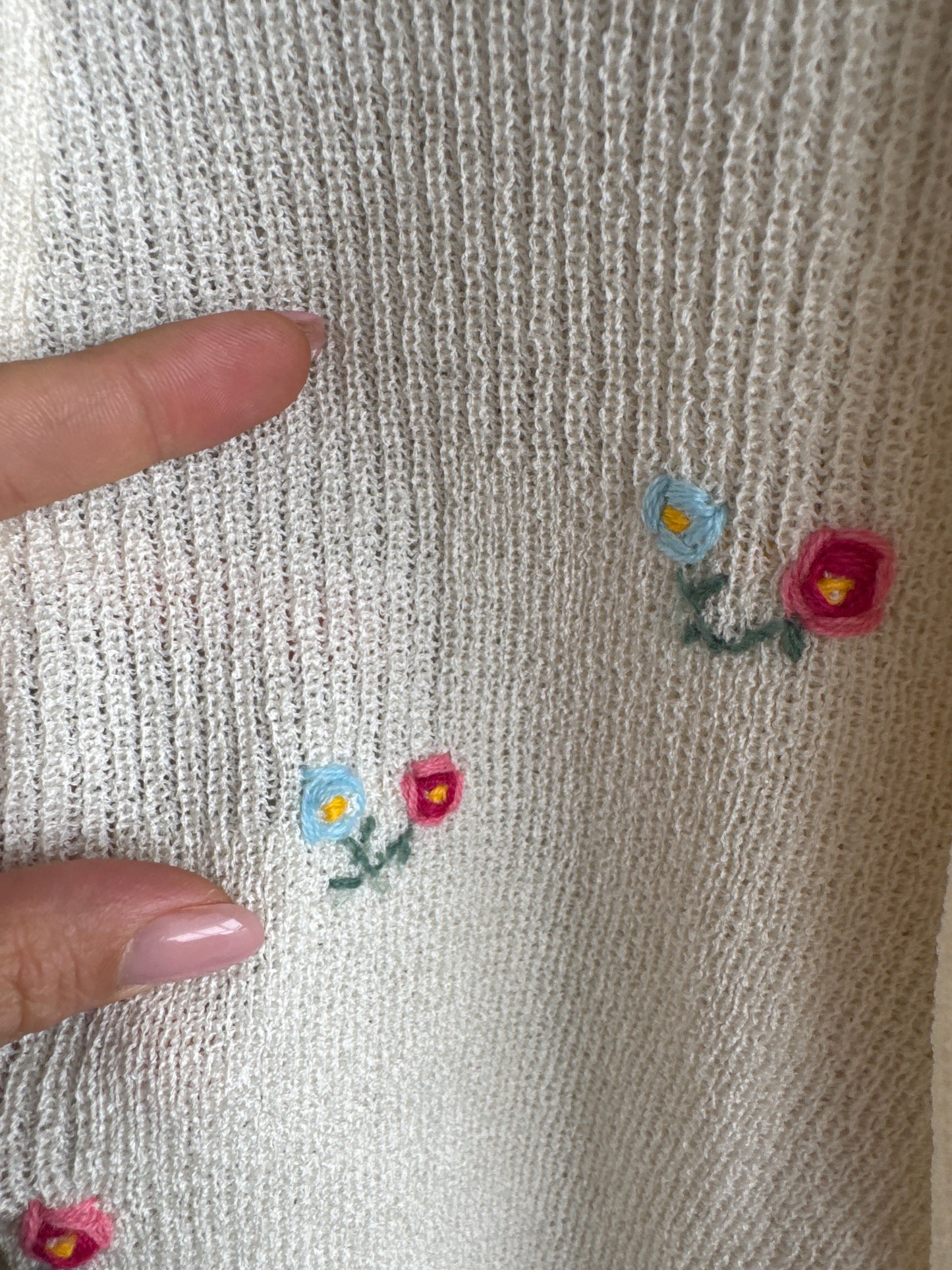 Cardigan vintage butter white din jerse crisp de bumbac cu broderie manuală