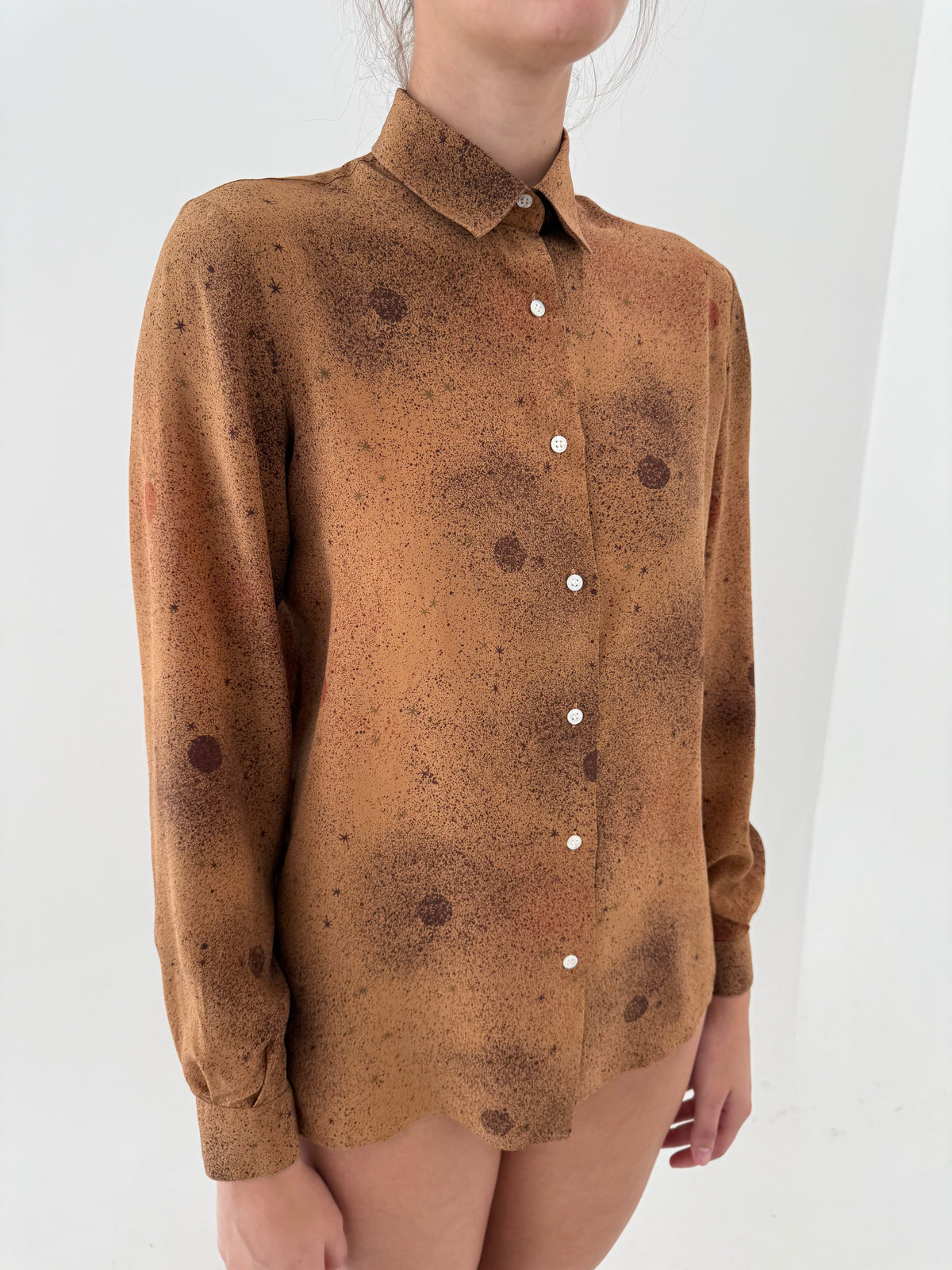 Cămașa vintage caramel brown din mătase naturală