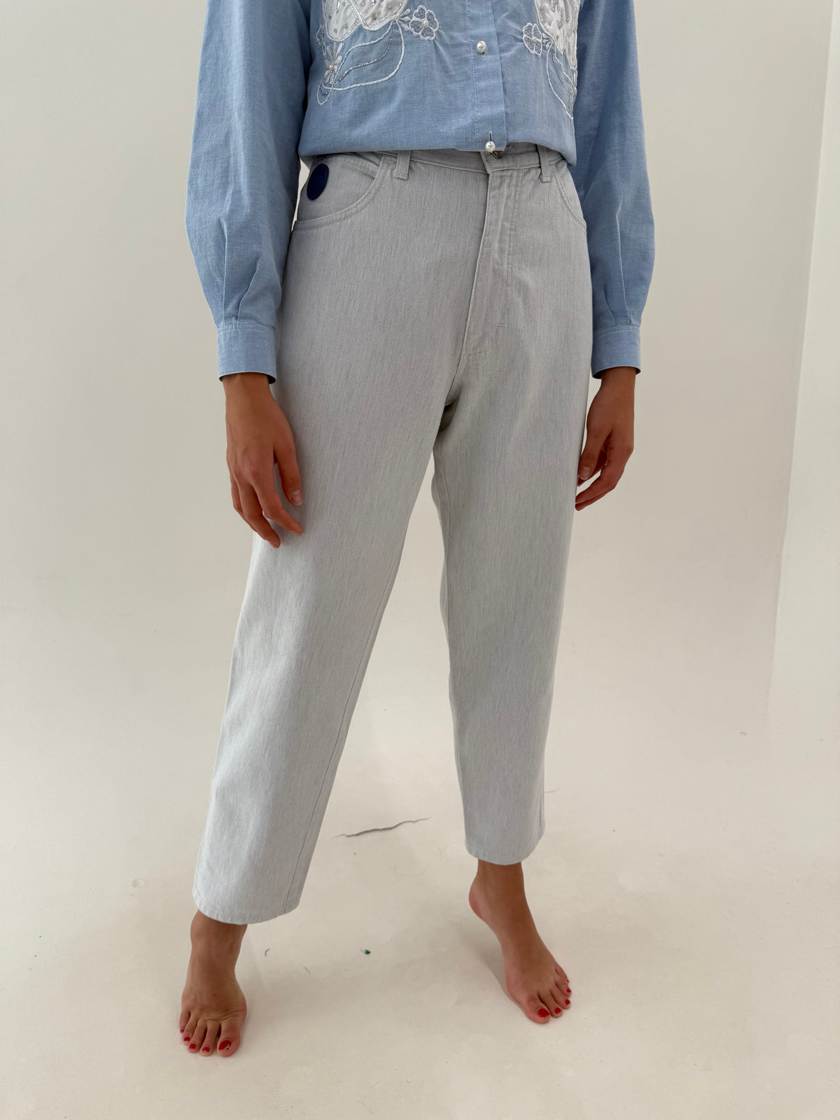Jeans Trussardi vintage țigaretă light wash the excepționali din bumbac gros moale