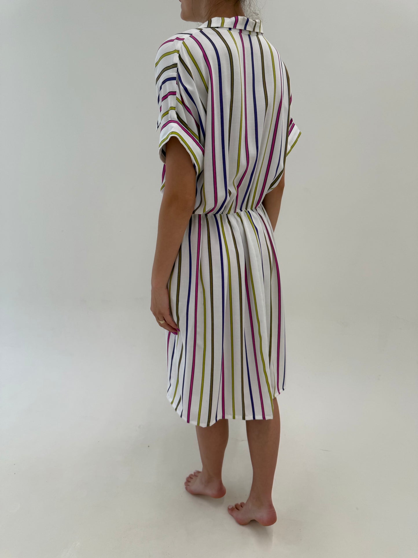 Rochie vintage super vaporoasă în dungi cu talie ultra înaltă elastică