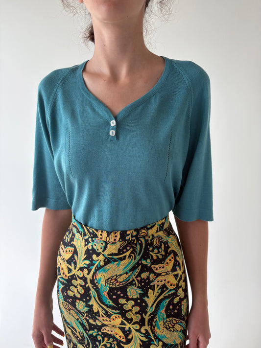 Top vintage dark turquoise din jerse