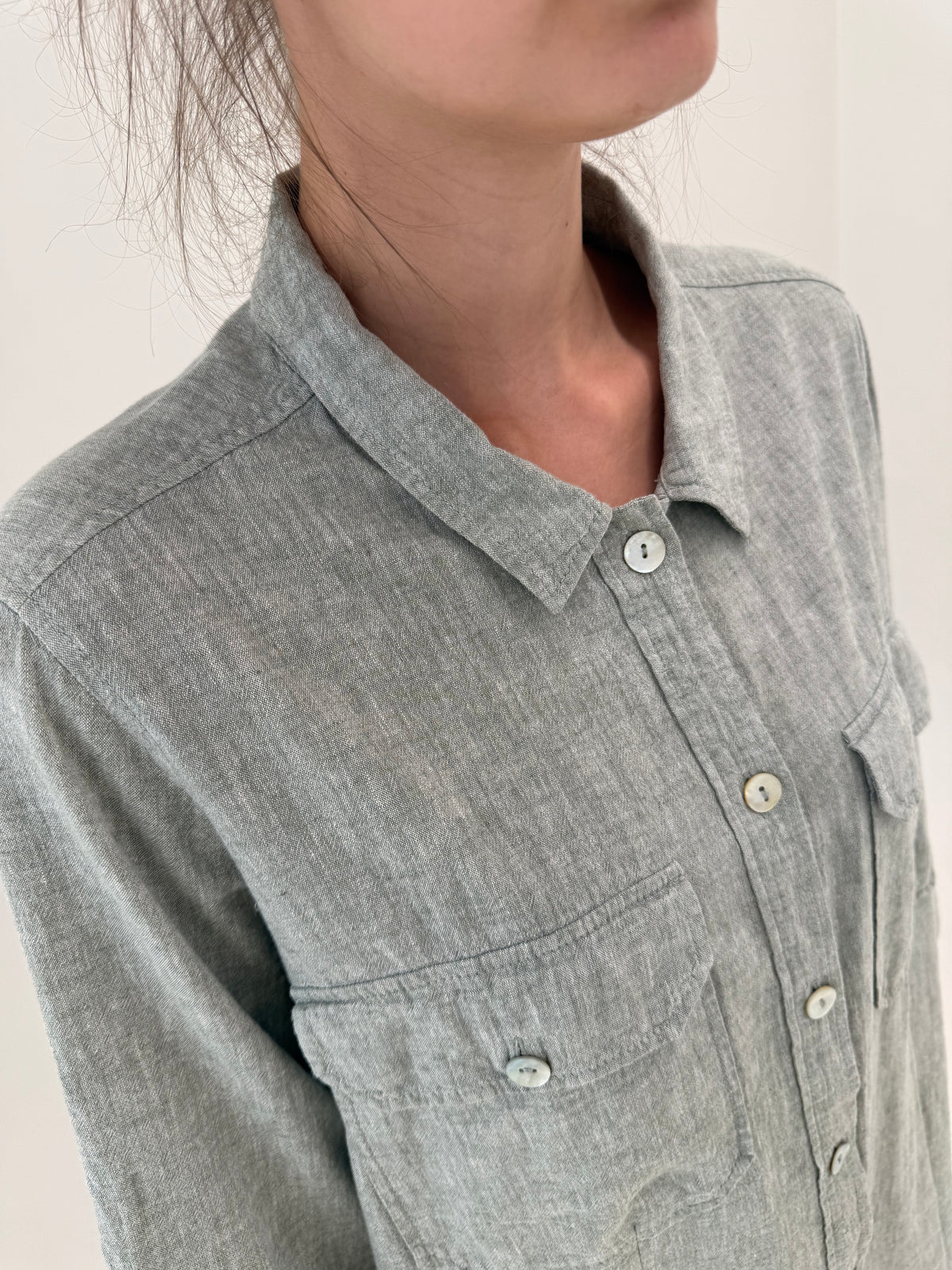 Rochie italiană din in premium silver gray melanj în croi clasic