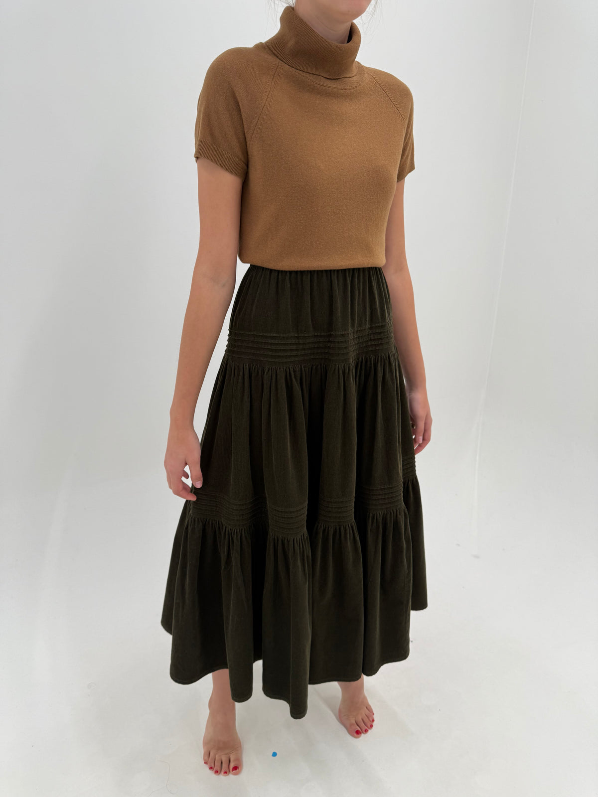 Fustă maxi de brand luxury vintage dark green ultra amplă din catifea raiata fin