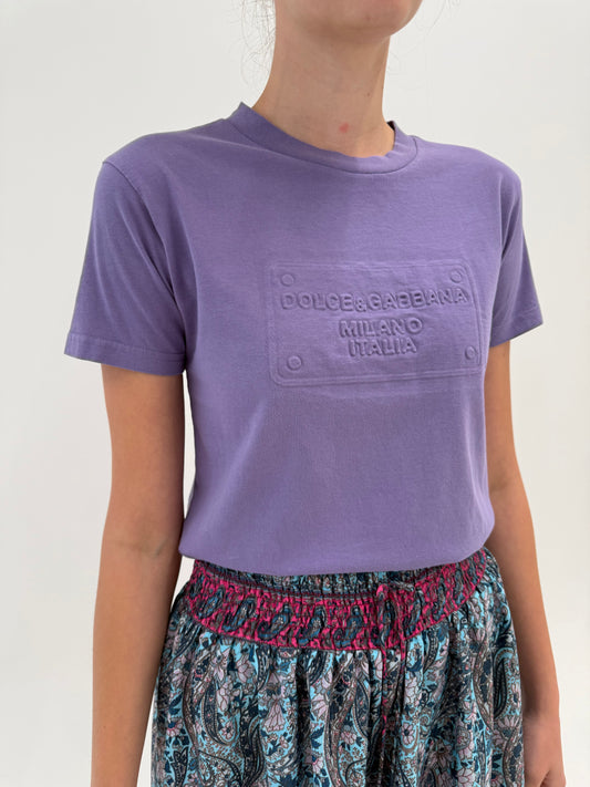 Top Dolce&Gabbana lavender din bumbac de gramaj mare cu logoul discret embosat
