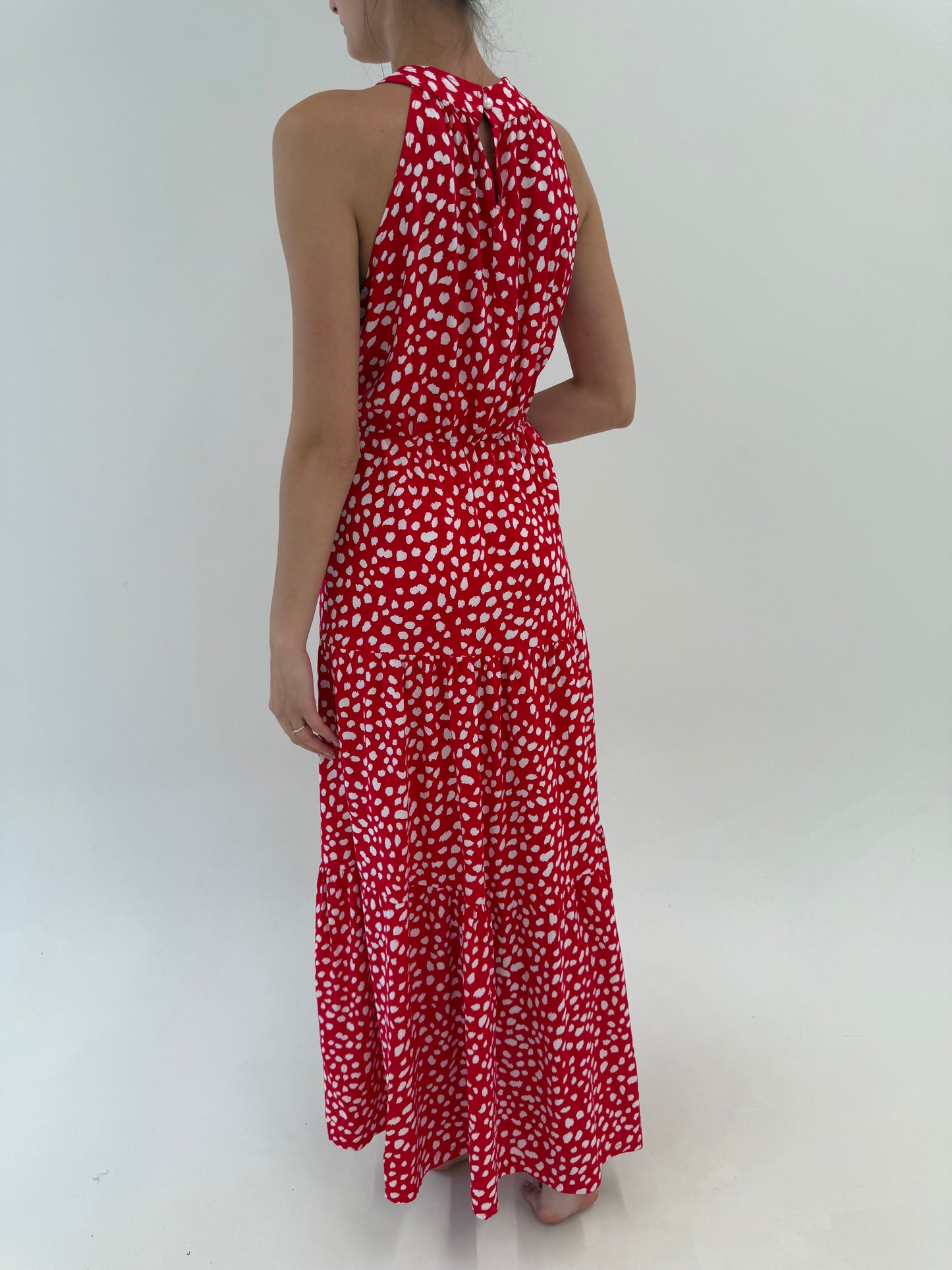 Rochie maxi tall cherry red în croi deosebit vaporoasă