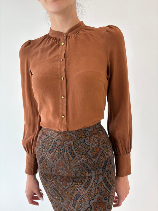 Cămașa caramel brown din mătase naturală