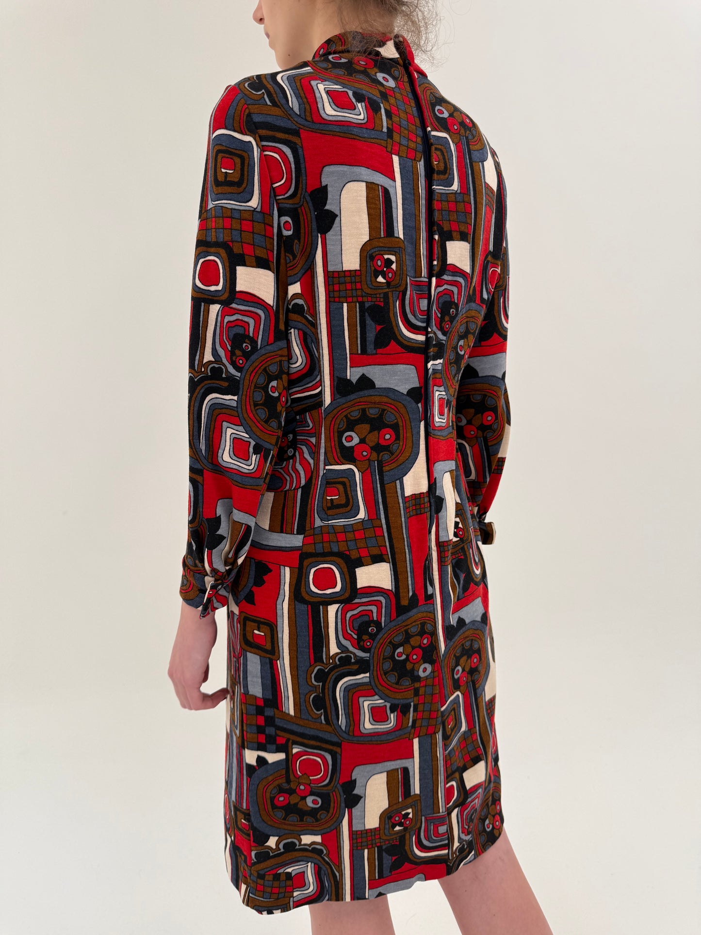 Rochie Mod Old vintage ani 60 târzii din lana extrafina cu print pop Art