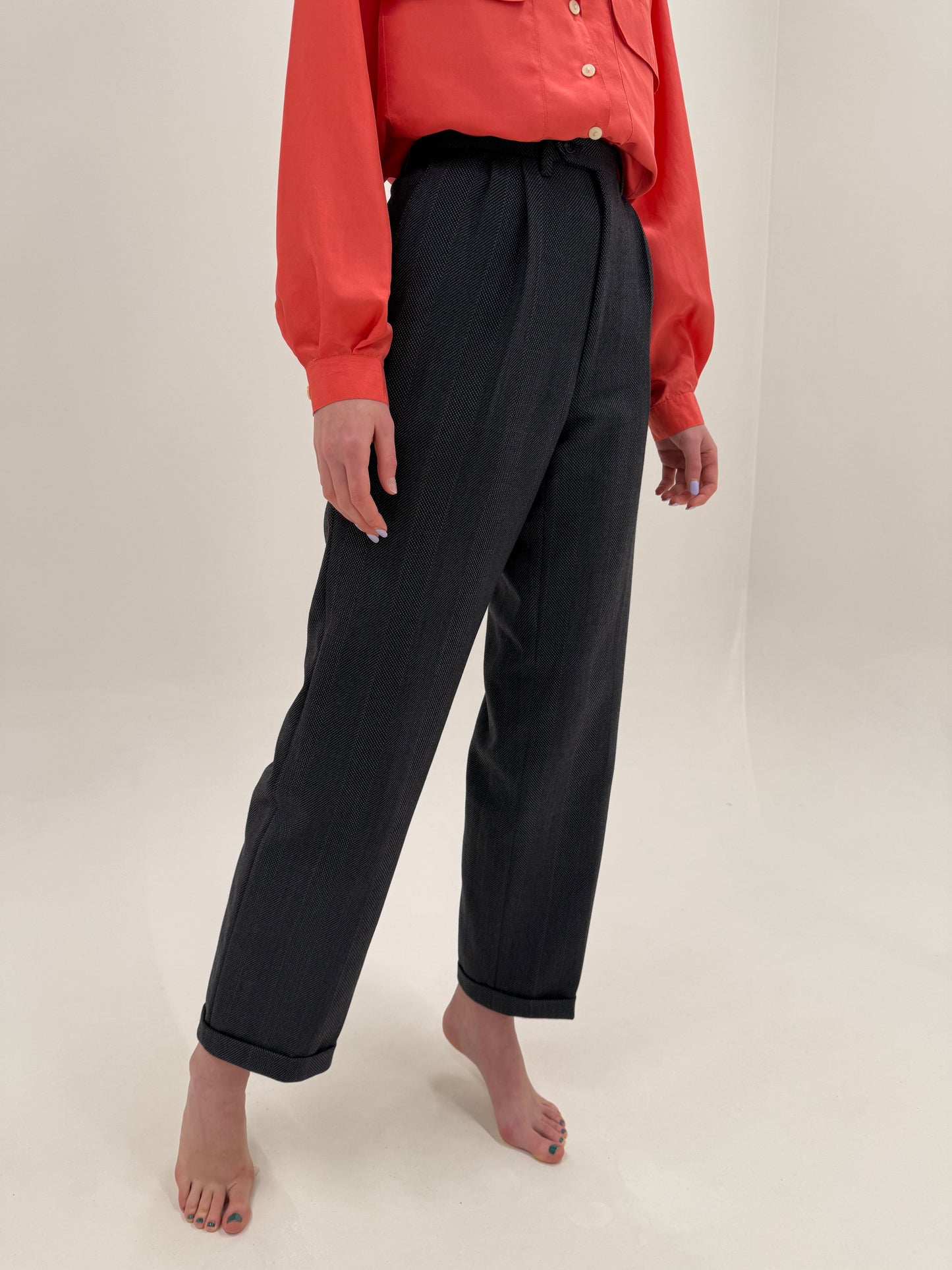 Costum Valentino în carouri foarte fine coral red din lana extrafina