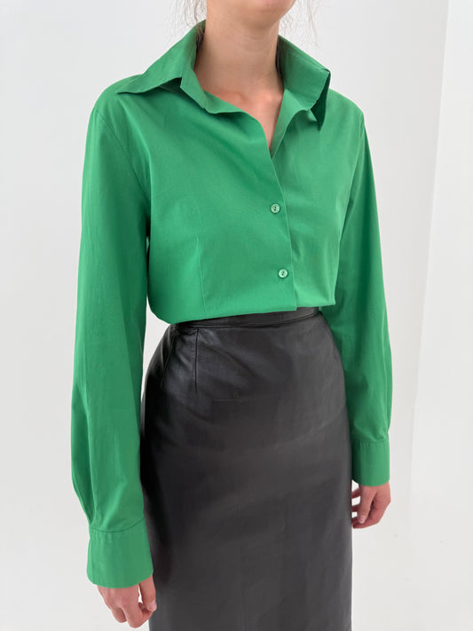 Cămașa emerald green din poplin plin de bumbac ultra confort cu revere mari