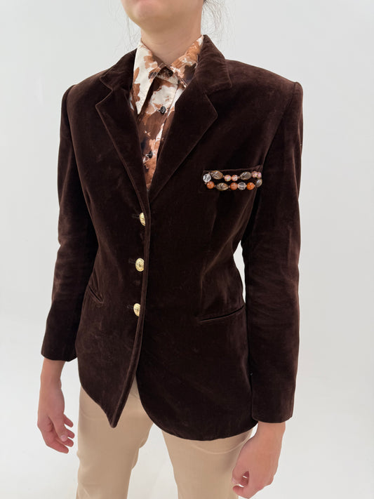 Sacou luxury Blumarine din catifea excepțională chocolate brown cu nasturi aurii metalici
