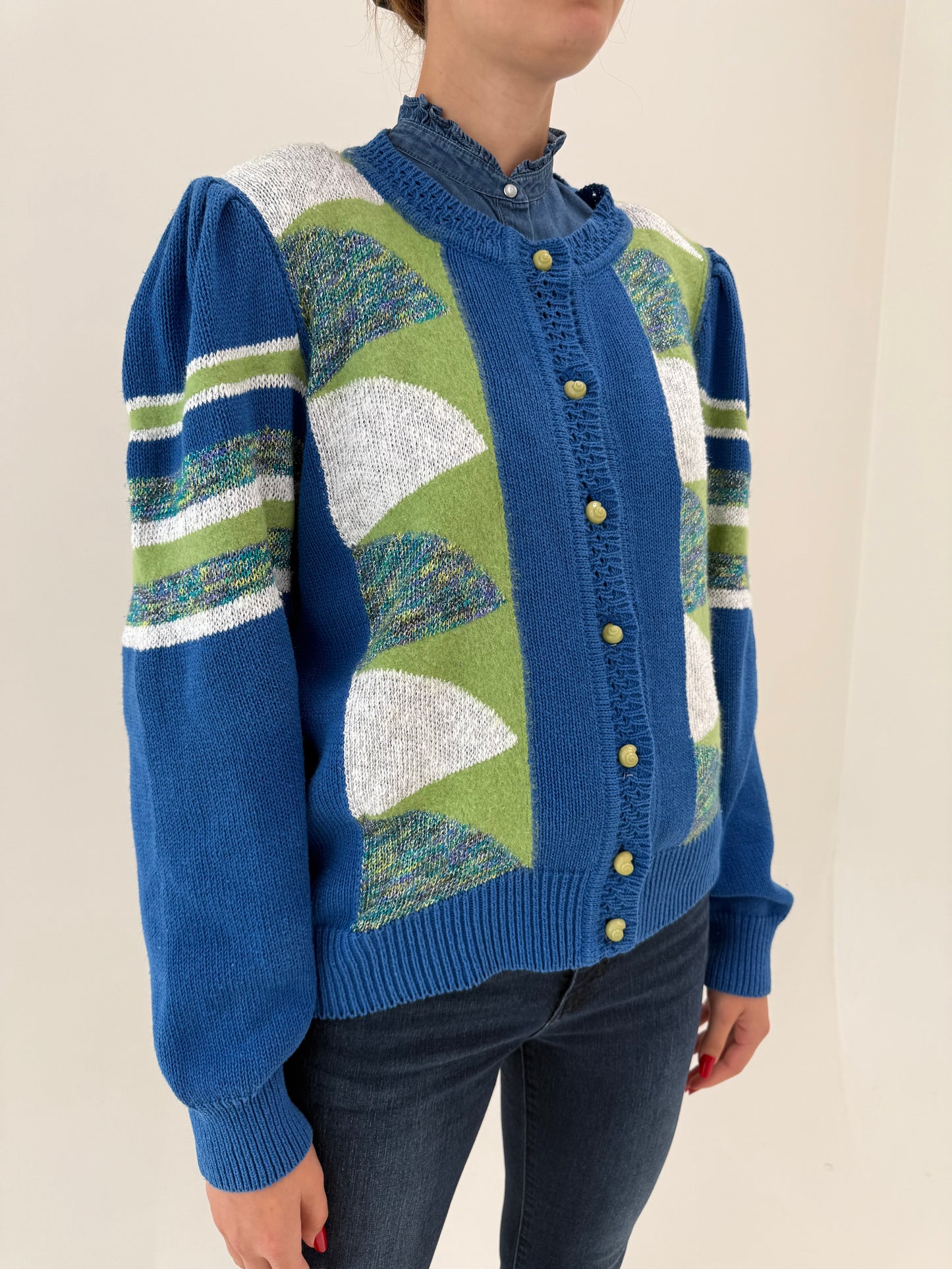Cardigan vintage italian din bumbac de gramaj mare excepțional cu inserții de Angora