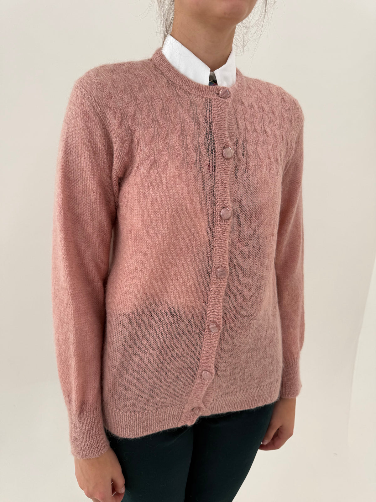 Cardigan vintage din mix de baby mohair dusty powder pink