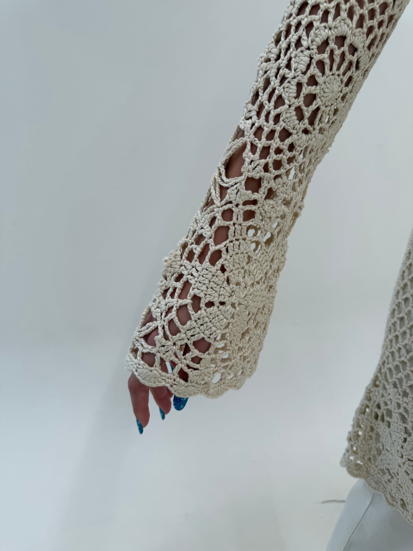 Cardigan lung din macrame de ham ca lucrat manual butter white