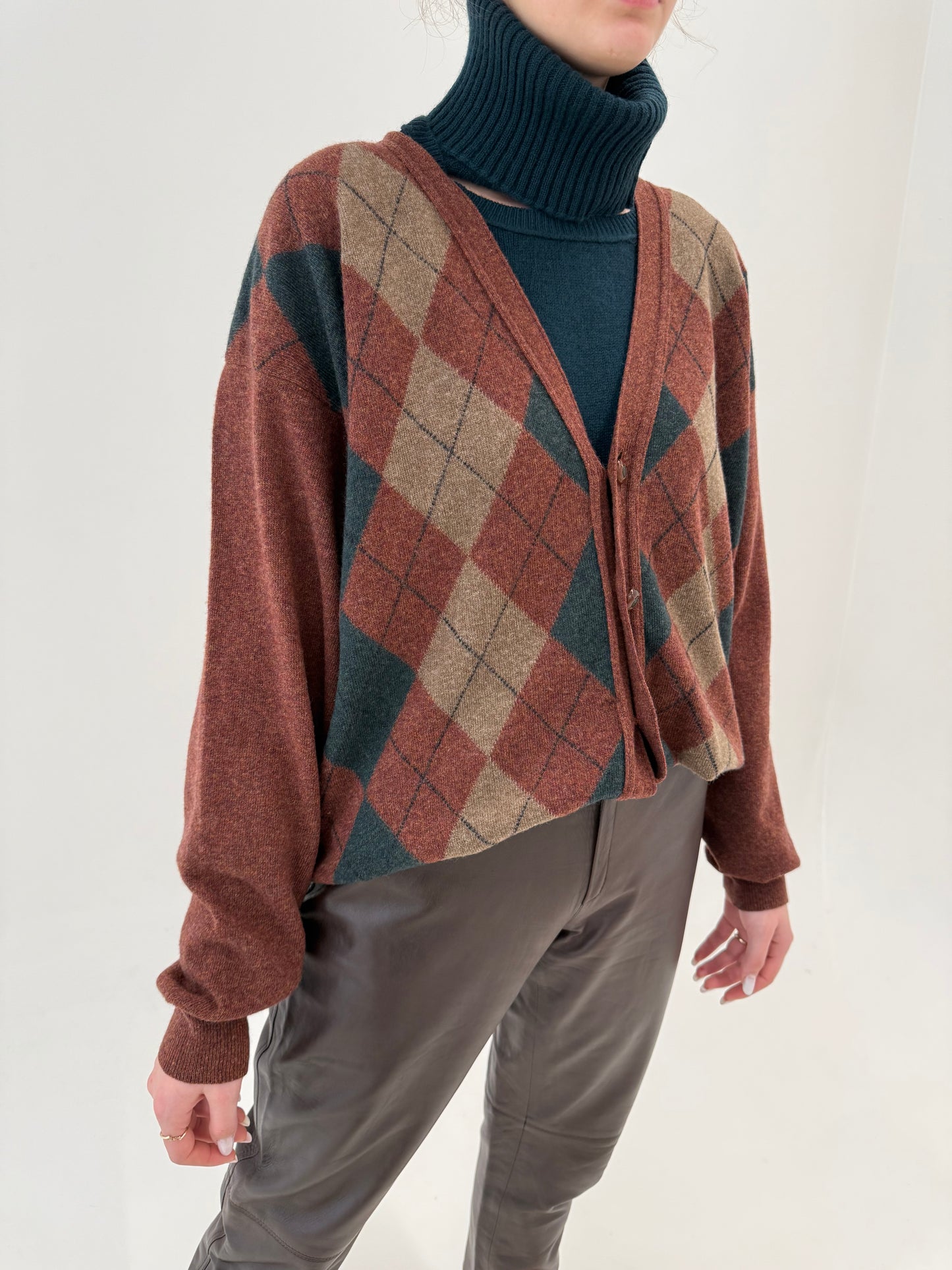 Cardigan luxury Trussardi tall cu romburi și nasturi din piele naturală