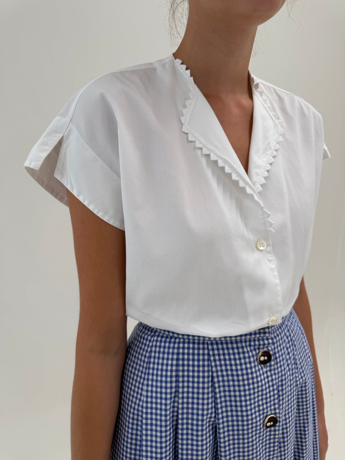 Cămașa vintage italiană de brand luxury din faille de bumbac cu dantelă