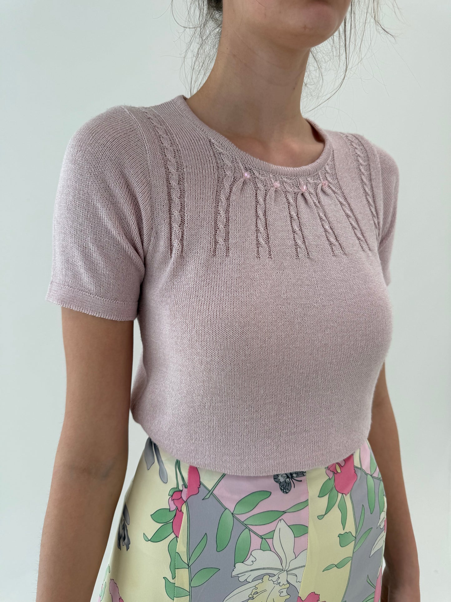 Top dusty pink cu torsade din jerse premiul de bumbac