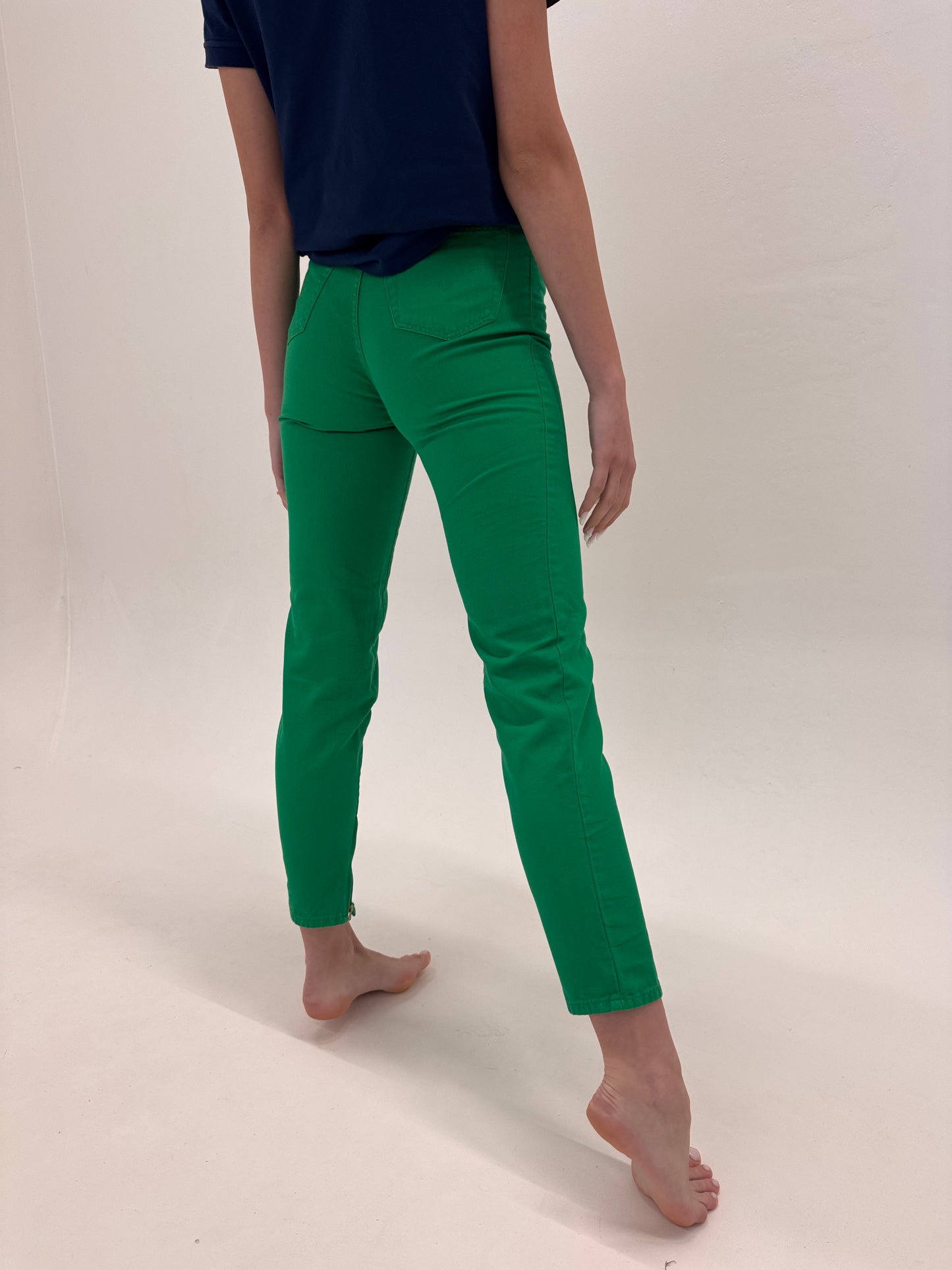 Pantaloni vintage Versace din pânză cu talie ultra înaltă electric green