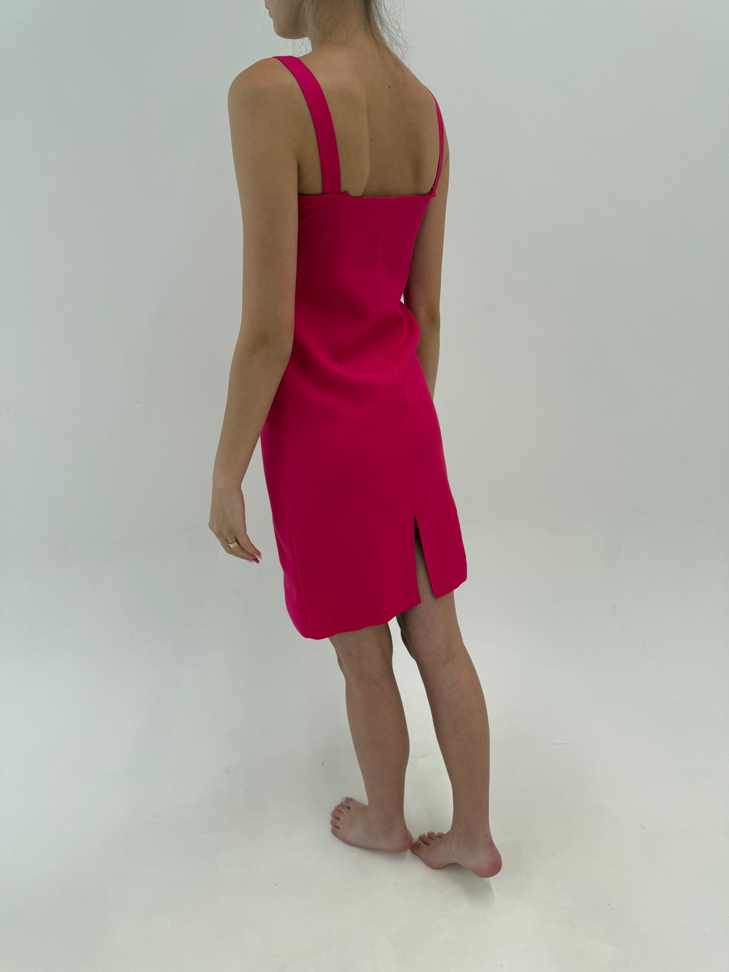 Set vintage fucsia din pânză excepțională de in în croi chic