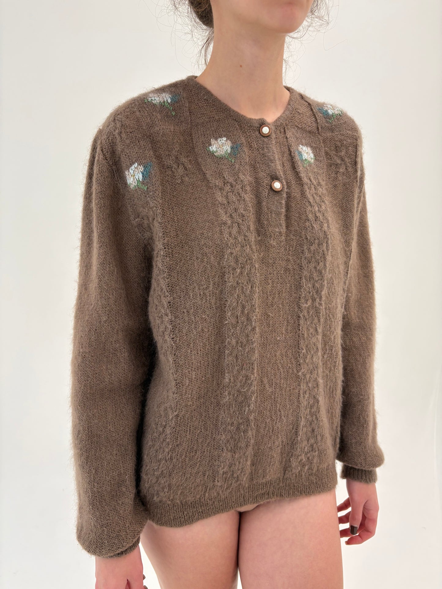 Pulover de brand luxury de tricotaje italian lucrat manual din baby mohair