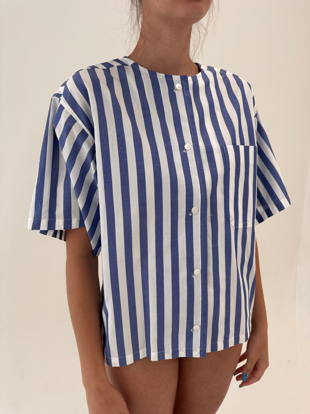 Set vintage din canvas de bumbac în dungi și croi retro modern