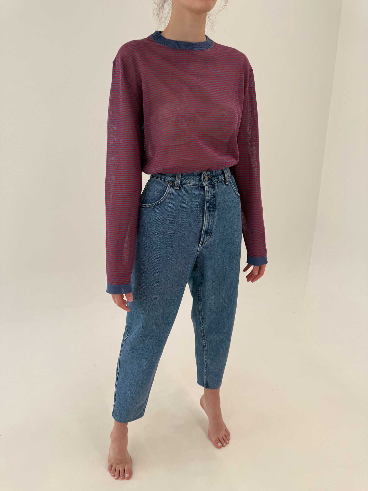 Jeans vintage premium mom fit clasic wash cu talie ultra înaltă
