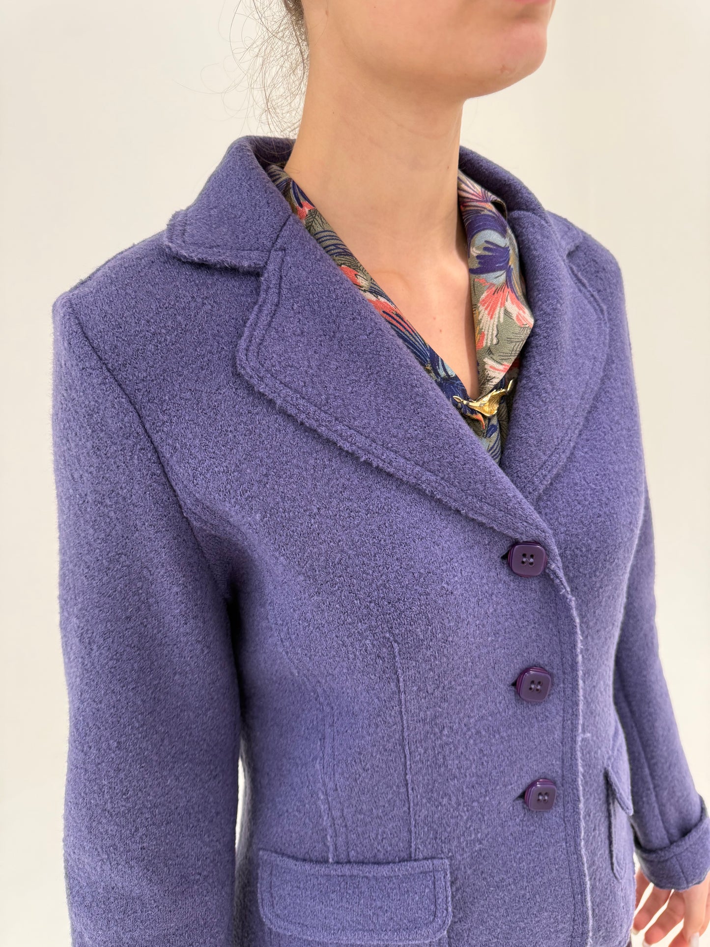 Sacou dusty lavender din boiled wool ultra confort cambrat italian