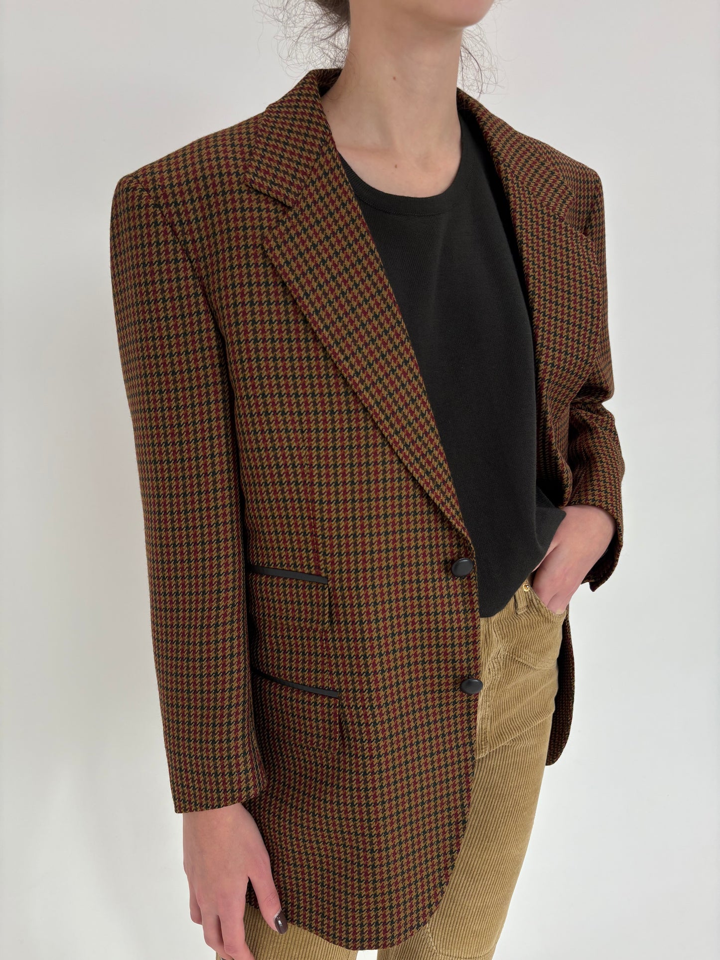 Sacou camel petite italian din tweed de lana în combinație superbă de culori