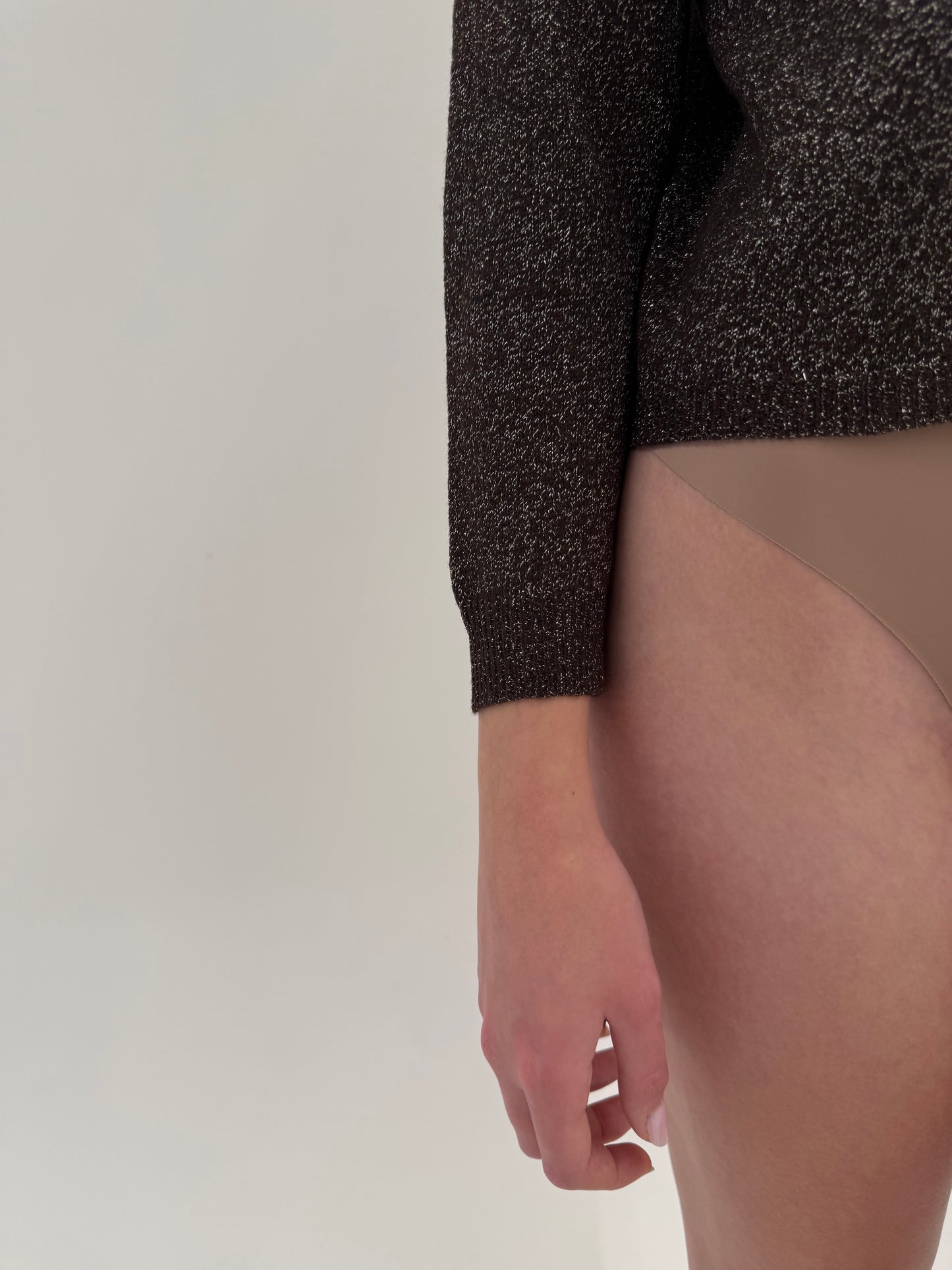 Pulover vintage prețios chocolate brown din lana extrafina cu lurex fin