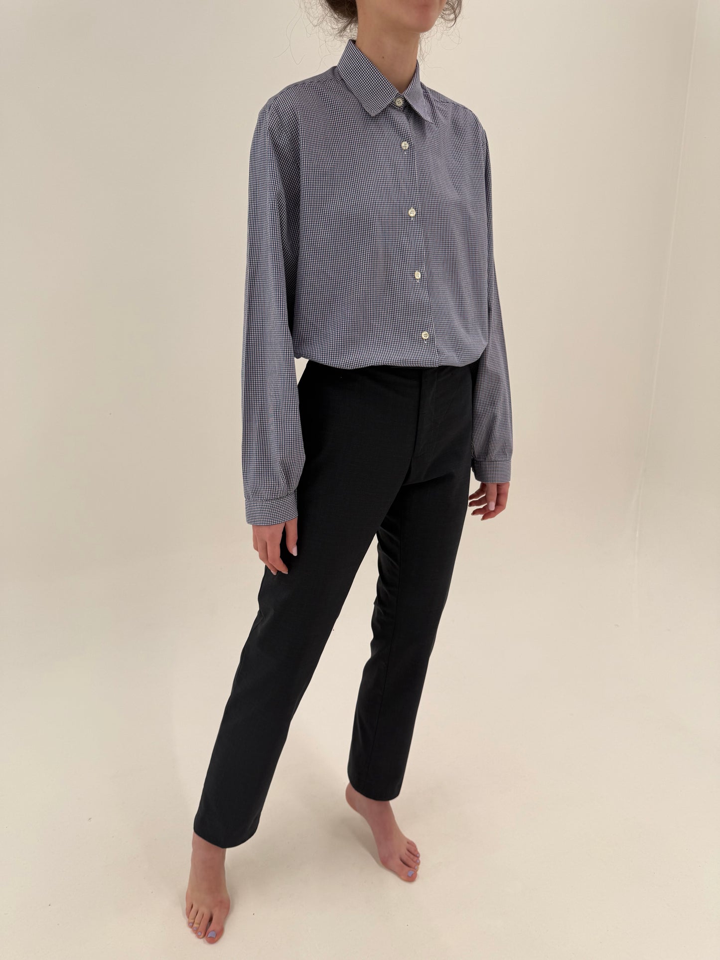 Pantaloni din lana extrafina Navy blue în croi mai slim