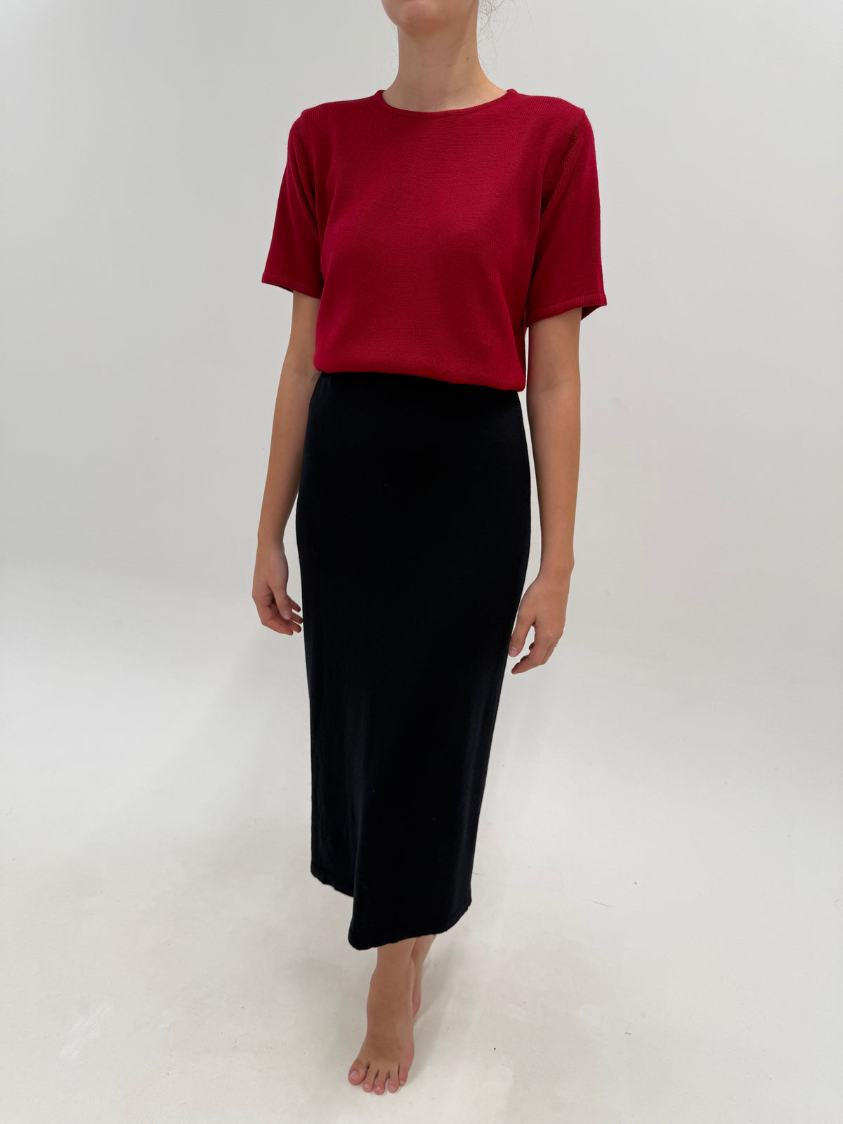 Fustă neagră maxi din tricot de lana merino extrafina