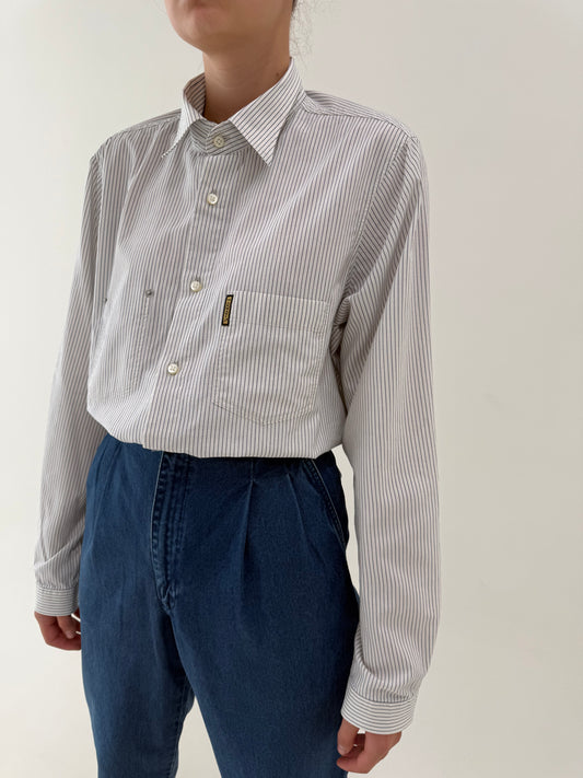 Cămașa Armani cu dungi fine verticale din poplin de bumbac plin