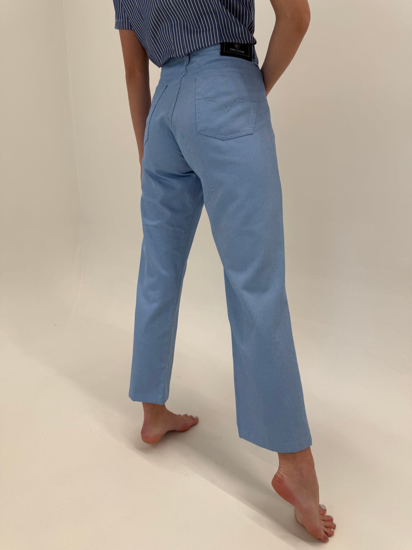 Jeans Versace vintage baby Blue de vară cu talie ultra înaltă mom fit (solduri generoase)