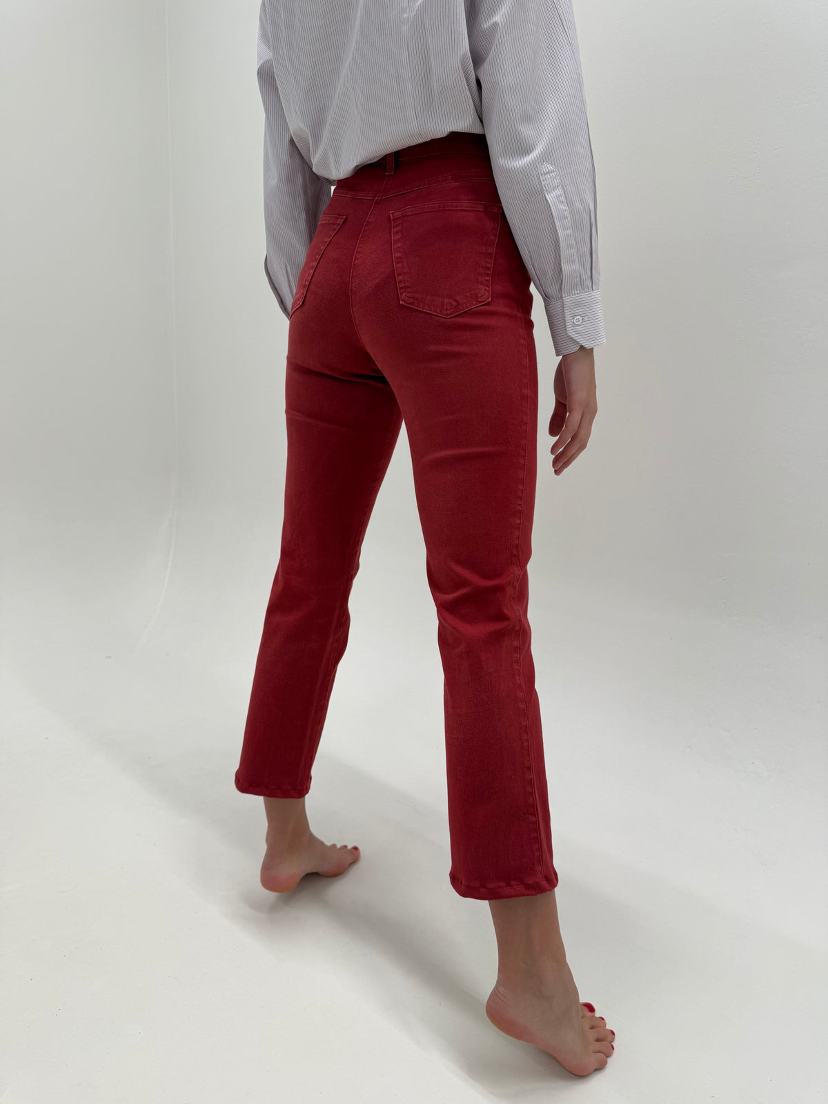 Jeans ultra confort whine red cu talie înaltă