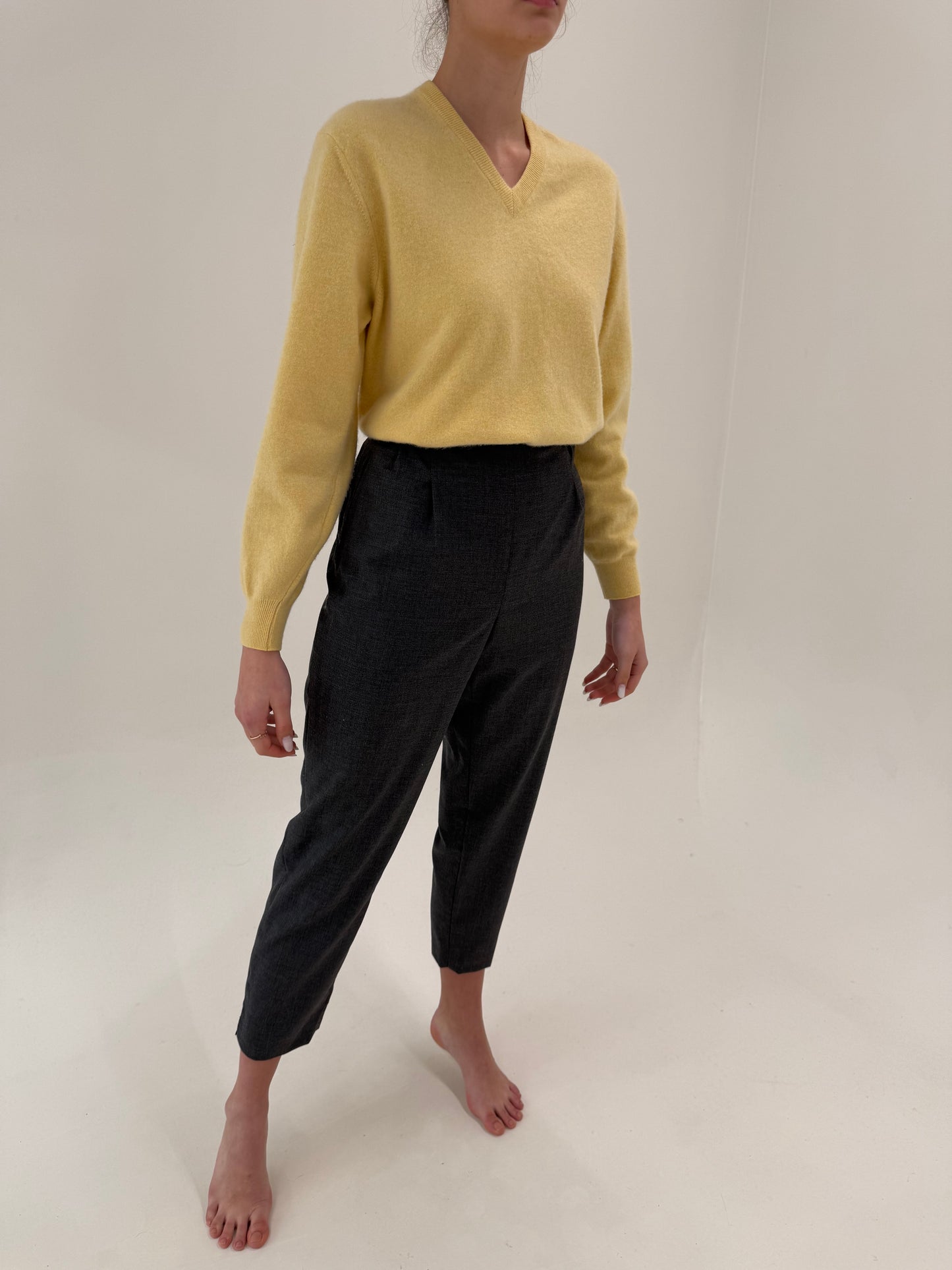 Pantaloni din lanita subțire de primăvară cu talie ultra înaltă și pense