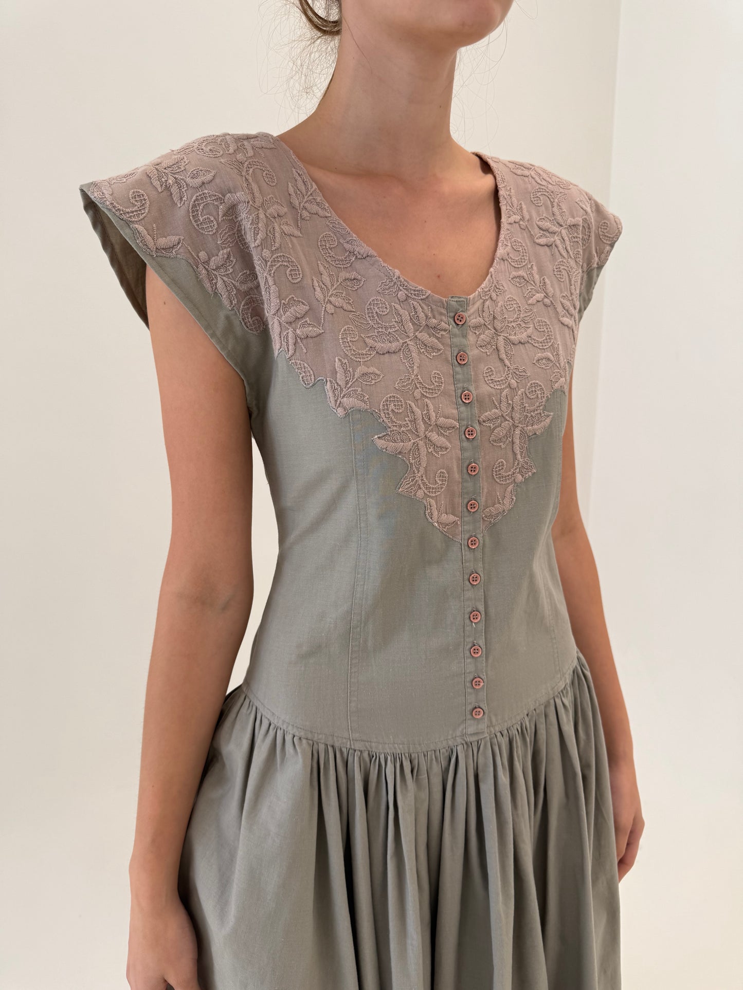 Rochie maxi Sage green new old stock nouă cu etichetă din canvas de bumbac