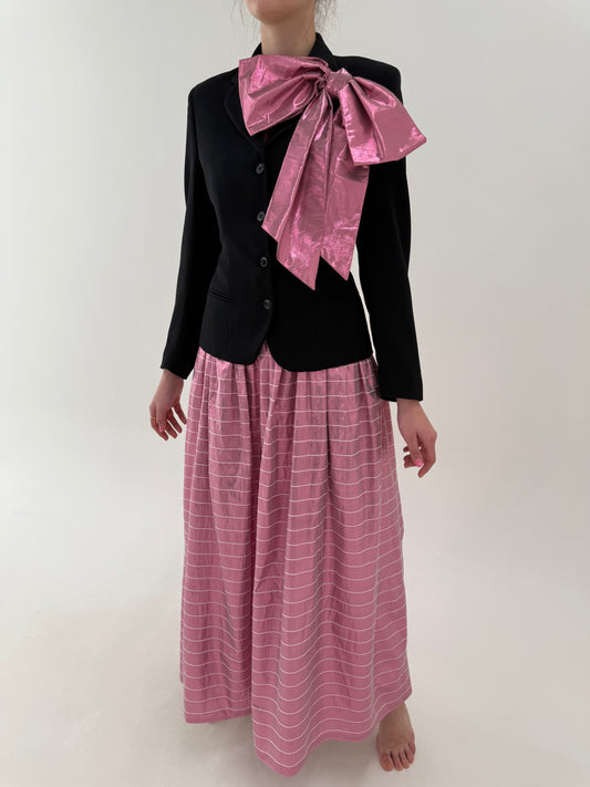 Set cu vintage maxi de seară din lame roz cu corsaj și drapaje superbe
