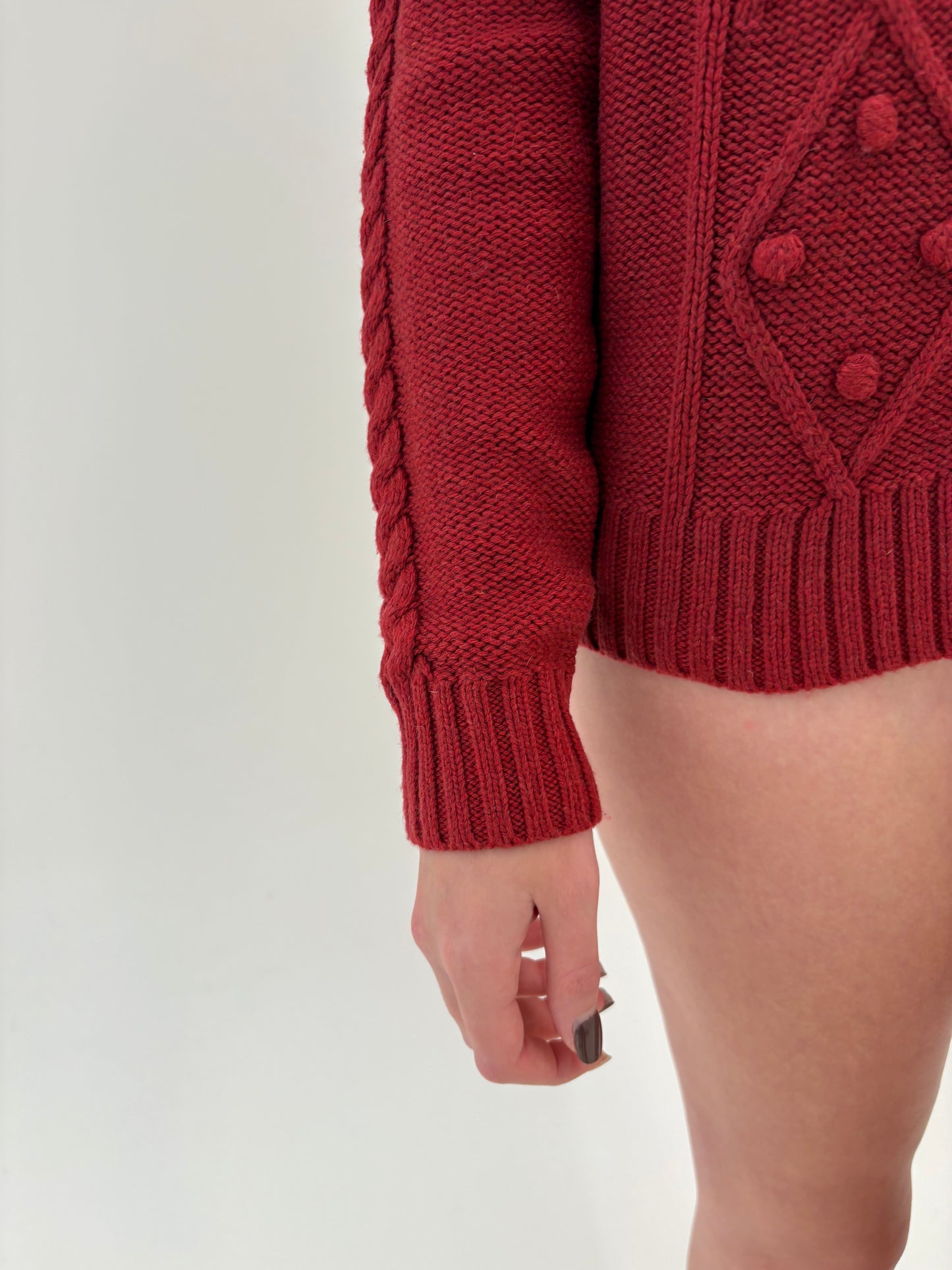 Cardigan texturat de gramaj mare din lana extrafina blush red