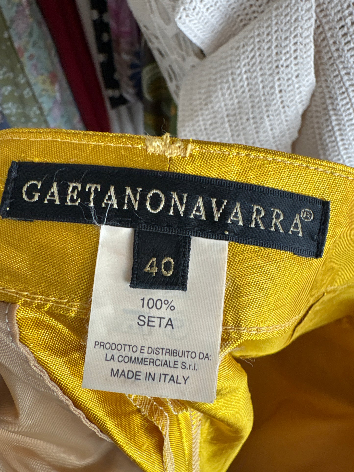 Pantaloni luxury de designer vintage italian din mătase naturală aurie spectaculoasă