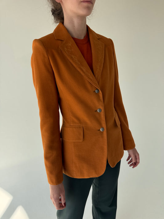 Sacou cambrat pumpkin orange cu aspect de piele întoarsă