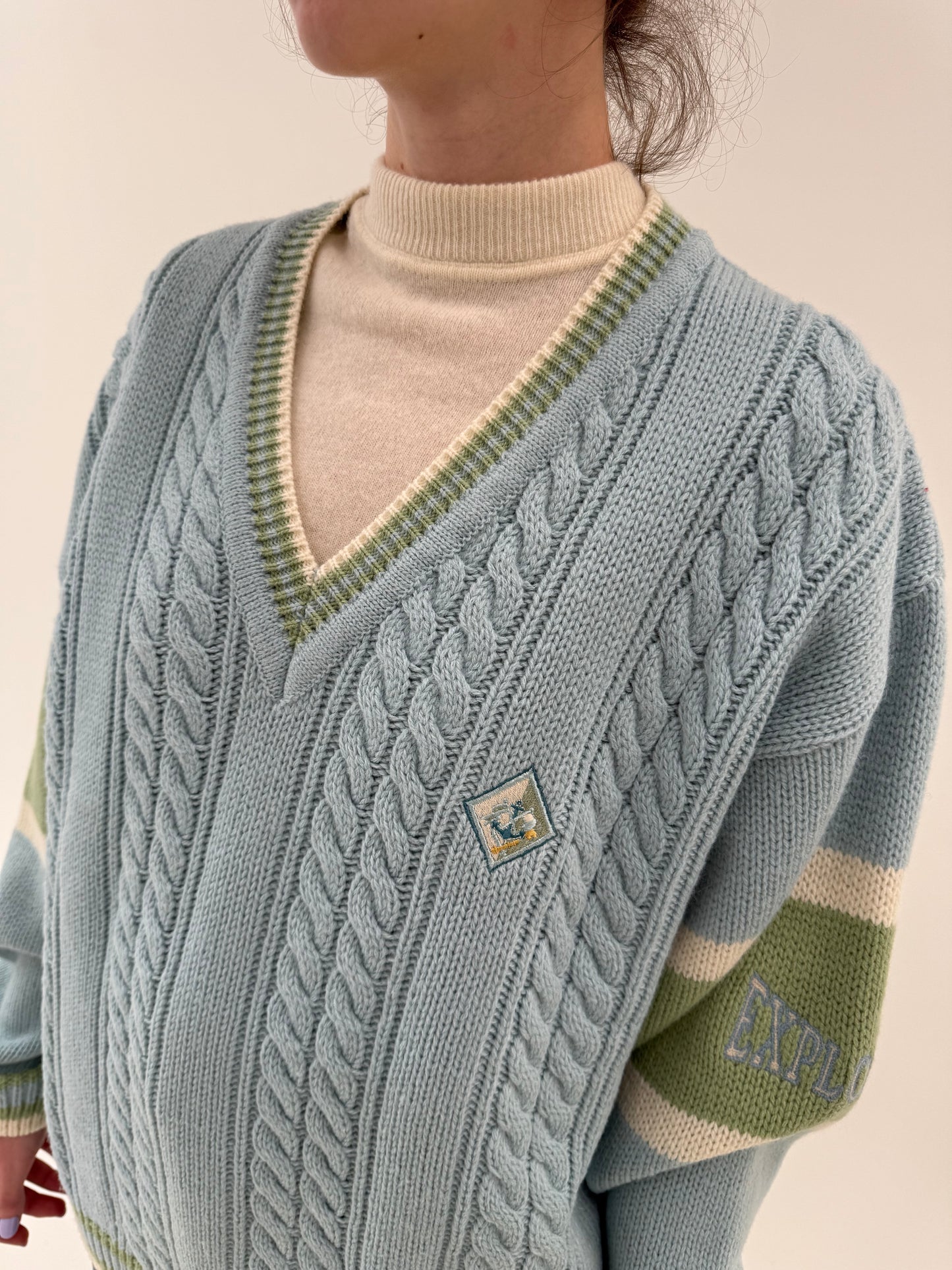 Pulover vintage italian gros în culori pudrate cricket sweater cu torsade