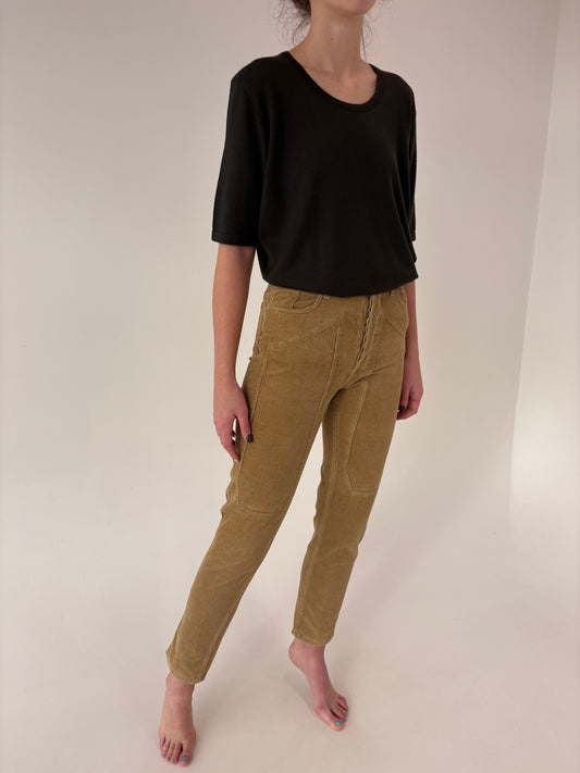 Pantaloni tall camel din corduroy