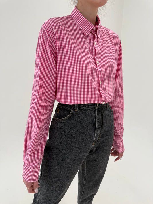 Cămașa din poplin premium de bumbac în carouri Barbie pink
