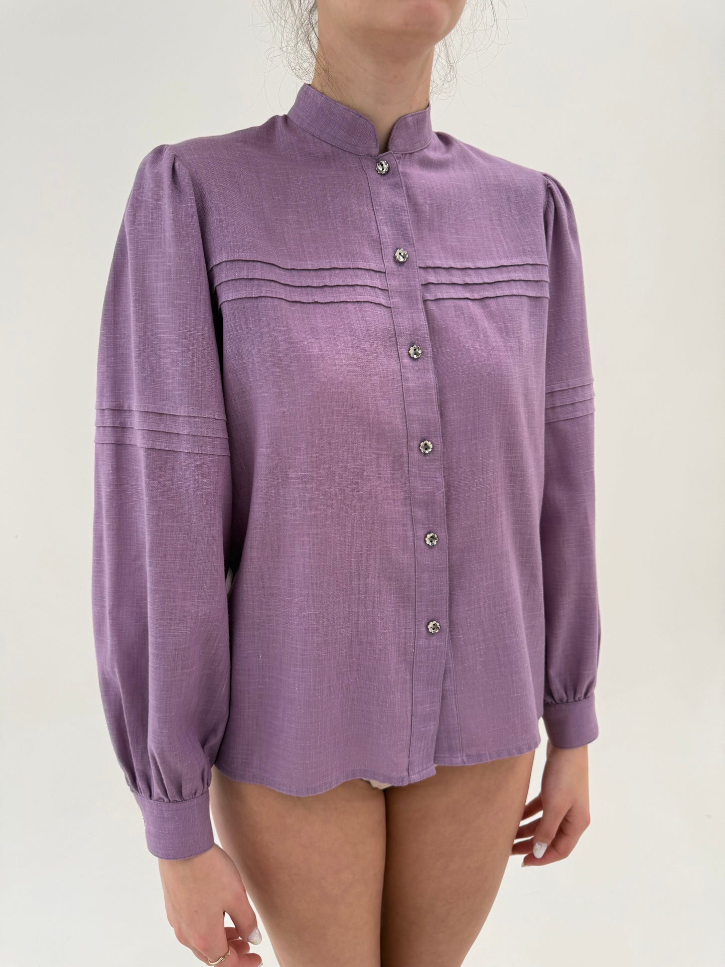 Cămașa vintage lavanda din pânză cu mâneci ample