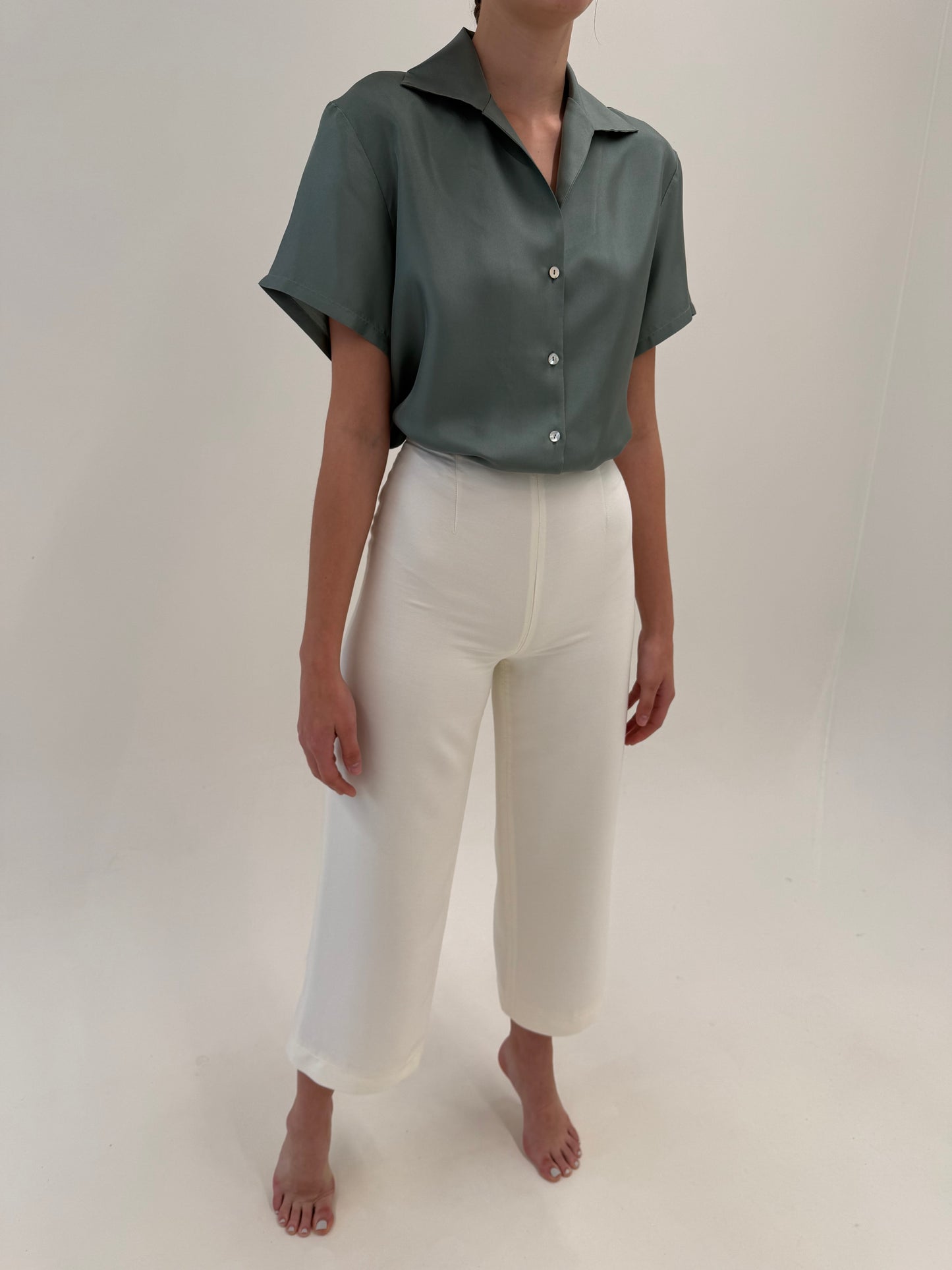 Pantaloni Valentino panza de mătase naturală și vascoza cu talie ultra înaltă petite