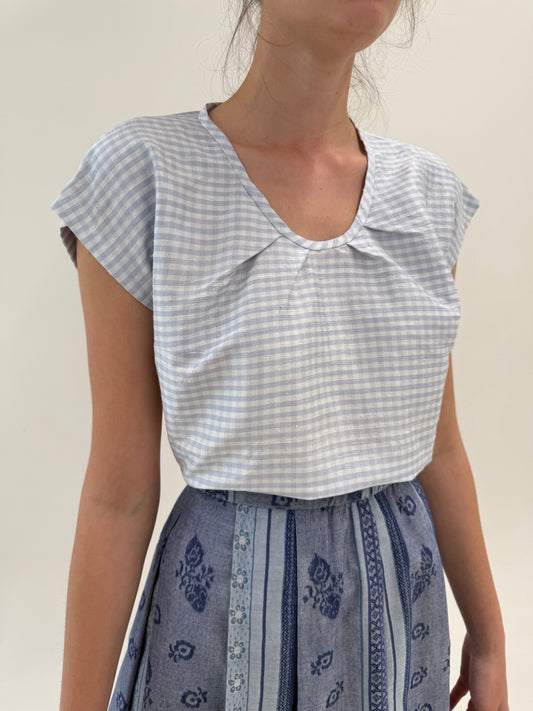 Top drapat din mătase naturală dupioni gingham