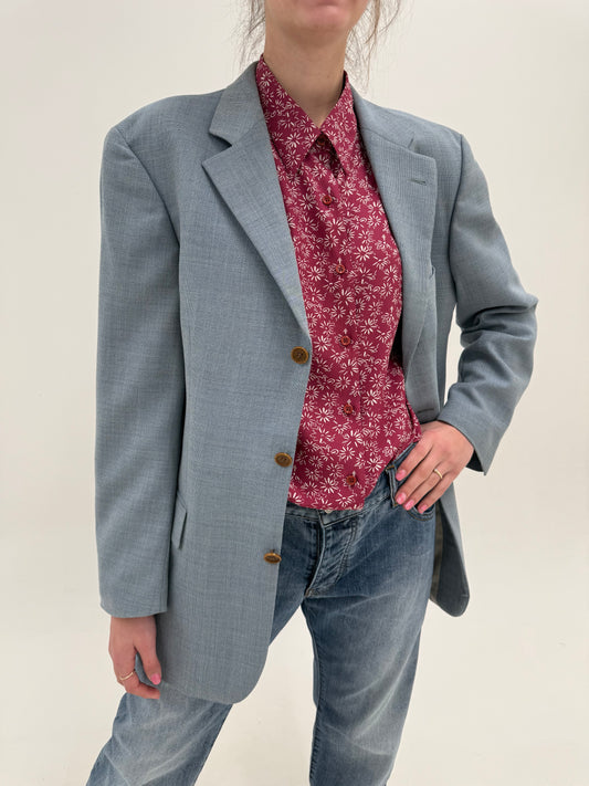 Sacou Hugo Boss baby blue din stofita de lana extrafina în croi actual